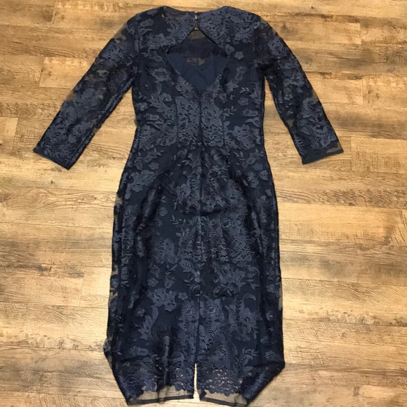 JS Collections Navy Lace Overlay Open Back Dress 2 - Picture 6 of 8